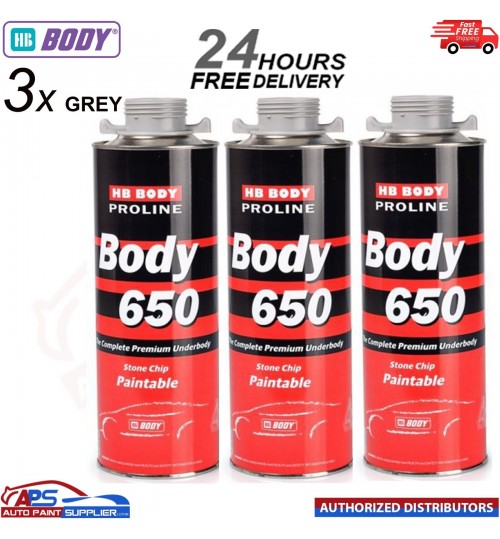 3x HB BODY 650 STON CHIP GREY 1KG SCREW TOP CAN SERIES 6 - FAST DELIVERY